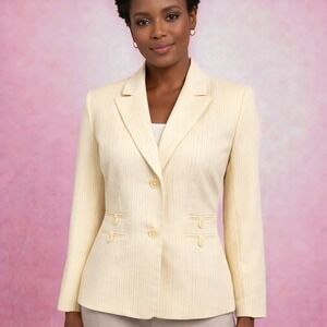 TRAVIS AYERS X Dressbarn Size 10 Yellow Seersucker Tailored Office Blazer Jacket